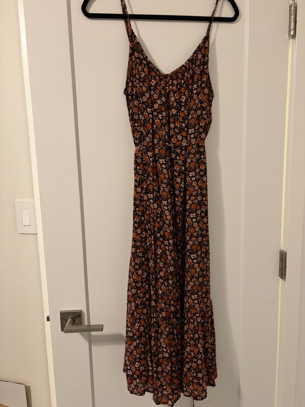 Floral Spaghetti-Strap Maxi Dress in Rust